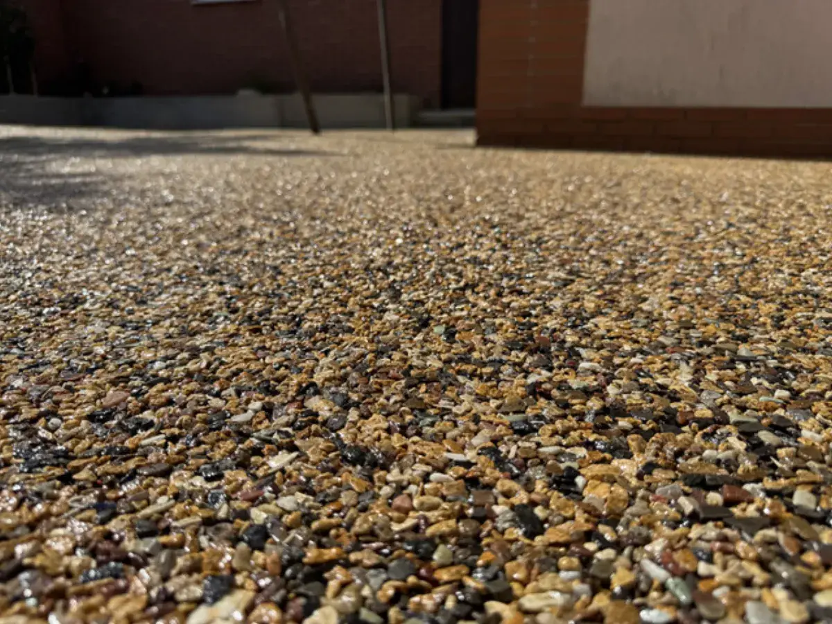 Stone carpet surface of natural pebble at a South Florida home